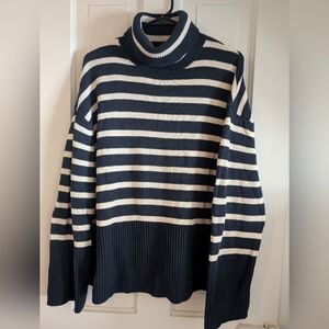 Gap Navy/Cream Striped Turtleneck Sweater